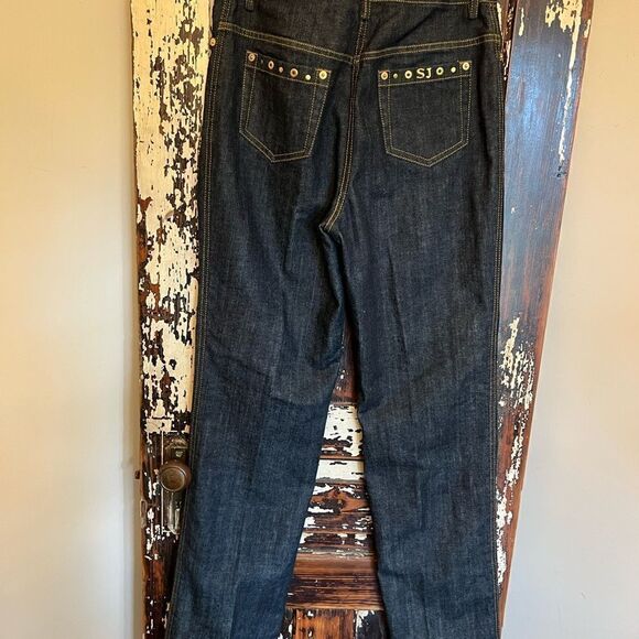 NWOT St. John Sport NWOT Women's Straight Leg Gold Embellished Jeans Size 4 - Picture 2 of 10